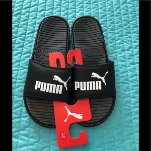 Puma Slides, Black/White, Size 10